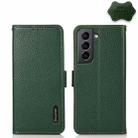 For Samsung Galaxy S21+ 5G KHAZNEH Side-Magnetic Litchi Genuine Leather RFID Phone Case(Green) - 1