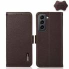 For Samsung Galaxy S21+ 5G KHAZNEH Side-Magnetic Litchi Genuine Leather RFID Phone Case(Brown) - 1