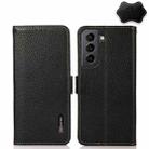 For Samsung Galaxy S21 5G KHAZNEH Side-Magnetic Litchi Genuine Leather RFID Phone Case(Black) - 1