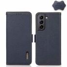 For Samsung Galaxy S21 5G KHAZNEH Side-Magnetic Litchi Genuine Leather RFID Phone Case(Blue) - 1