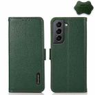 For Samsung Galaxy S21 5G KHAZNEH Side-Magnetic Litchi Genuine Leather RFID Phone Case(Green) - 1