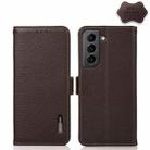 For Samsung Galaxy S21 5G KHAZNEH Side-Magnetic Litchi Genuine Leather RFID Phone Case(Brown) - 1