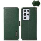 For Samsung Galaxy S21 Ultra 5G KHAZNEH Side-Magnetic Litchi Genuine Leather RFID Phone Case(Green) - 1