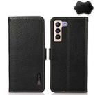 For Samsung Galaxy S22+ 5G KHAZNEH Side-Magnetic Litchi Genuine Leather RFID Phone Case(Black) - 1