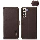 For Samsung Galaxy S22+ 5G KHAZNEH Side-Magnetic Litchi Genuine Leather RFID Phone Case(Brown) - 1