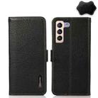 For Samsung Galaxy S22 5G KHAZNEH Side-Magnetic Litchi Genuine Leather RFID Phone Case(Black) - 1