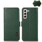 For Samsung Galaxy S22 5G KHAZNEH Side-Magnetic Litchi Genuine Leather RFID Phone Case(Green) - 1