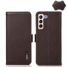 For Samsung Galaxy S22 5G KHAZNEH Side-Magnetic Litchi Genuine Leather RFID Phone Case(Brown) - 1