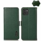 For Samsung Galaxy A03 164mm Version KHAZNEH Side-Magnetic Litchi Genuine Leather RFID Phone Case(Green) - 1