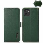 For Samsung Galaxy A03 166mm Version KHAZNEH Side-Magnetic Litchi Genuine Leather RFID Phone Case(Green) - 1