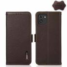 For Samsung Galaxy A03 166mm Version KHAZNEH Side-Magnetic Litchi Genuine Leather RFID Phone Case(Brown) - 1