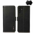 For Samsung Galaxy A13 4G KHAZNEH Side-Magnetic Litchi Genuine Leather RFID Phone Case(Black) - 1
