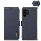 For Samsung Galaxy A13 4G KHAZNEH Side-Magnetic Litchi Genuine Leather RFID Phone Case(Blue) - 1
