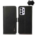 For Samsung Galaxy A33 5G KHAZNEH Side-Magnetic Litchi Genuine Leather RFID Phone Case(Black) - 1