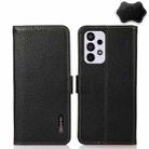 For Samsung Galaxy A73 5G KHAZNEH Side-Magnetic Litchi Genuine Leather RFID Phone Case(Black) - 1