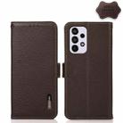 For Samsung Galaxy A73 5G KHAZNEH Side-Magnetic Litchi Genuine Leather RFID Phone Case(Brown) - 1