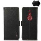 For Fujitsu Be4 Plus F-41B KHAZNEH Side-Magnetic Litchi Genuine Leather RFID Phone Case(Black) - 1