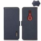 For Fujitsu Be4 Plus F-41B KHAZNEH Side-Magnetic Litchi Genuine Leather RFID Phone Case(Blue) - 1