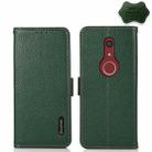 For Fujitsu Be4 Plus F-41B KHAZNEH Side-Magnetic Litchi Genuine Leather RFID Phone Case(Green) - 1