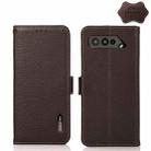 For Asus ROG Phone 5 / 5 Pro / 5 Ultimate KHAZNEH Side-Magnetic Litchi Genuine Leather RFID Phone Case(Brown) - 1