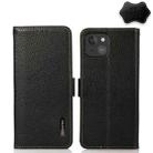 For iPhone 13 mini KHAZNEH Side-Magnetic Litchi Genuine Leather RFID Case (Black) - 1