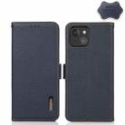 For iPhone 13 mini KHAZNEH Side-Magnetic Litchi Genuine Leather RFID Case (Blue) - 1