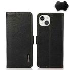 For iPhone 13 KHAZNEH Side-Magnetic Litchi Genuine Leather RFID Case(Black) - 1