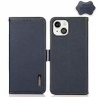 For iPhone 13 KHAZNEH Side-Magnetic Litchi Genuine Leather RFID Case(Blue) - 1