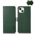 For iPhone 13 KHAZNEH Side-Magnetic Litchi Genuine Leather RFID Case(Green) - 1