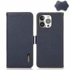 For iPhone 13 Pro KHAZNEH Side-Magnetic Litchi Genuine Leather RFID Case (Blue) - 1
