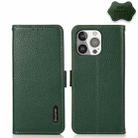 For iPhone 13 Pro KHAZNEH Side-Magnetic Litchi Genuine Leather RFID Case (Green) - 1