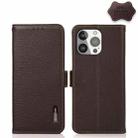 For iPhone 13 Pro KHAZNEH Side-Magnetic Litchi Genuine Leather RFID Case (Brown) - 1