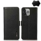 For iPhone 13 Pro Max KHAZNEH Side-Magnetic Litchi Genuine Leather RFID Case (Black) - 1