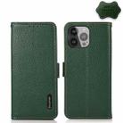 For iPhone 13 Pro Max KHAZNEH Side-Magnetic Litchi Genuine Leather RFID Case (Green) - 1