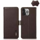 For iPhone 13 Pro Max KHAZNEH Side-Magnetic Litchi Genuine Leather RFID Case (Brown) - 1