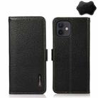 For iPhone 12 / 12 Pro KHAZNEH Side-Magnetic Litchi Genuine Leather RFID Case(Black) - 1