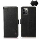 For iPhone 12 Pro Max KHAZNEH Side-Magnetic Litchi Genuine Leather RFID Case(Black) - 1