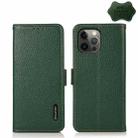 For iPhone 12 Pro Max KHAZNEH Side-Magnetic Litchi Genuine Leather RFID Case(Green) - 1