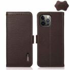 For iPhone 12 Pro Max KHAZNEH Side-Magnetic Litchi Genuine Leather RFID Case(Brown) - 1