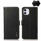 For iPhone 11 KHAZNEH Side-Magnetic Litchi Genuine Leather RFID Case (Black) - 1