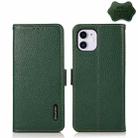 For iPhone 11 KHAZNEH Side-Magnetic Litchi Genuine Leather RFID Case (Green) - 1