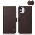 For iPhone 11 KHAZNEH Side-Magnetic Litchi Genuine Leather RFID Case (Brown) - 1