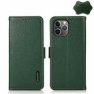 For iPhone 11 Pro KHAZNEH Side-Magnetic Litchi Genuine Leather RFID Case (Green) - 1