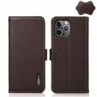 For iPhone 11 Pro KHAZNEH Side-Magnetic Litchi Genuine Leather RFID Case (Brown) - 1