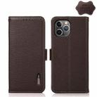 For iPhone 11 Pro Max KHAZNEH Side-Magnetic Litchi Genuine Leather RFID Case (Brown) - 1