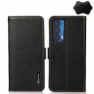 For Motorola Edge 2021 KHAZNEH Side-Magnetic Litchi Genuine Leather RFID Case(Black) - 1
