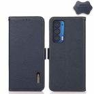 For Motorola Edge 2021 KHAZNEH Side-Magnetic Litchi Genuine Leather RFID Case(Blue) - 1