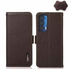 For Motorola Edge 2021 KHAZNEH Side-Magnetic Litchi Genuine Leather RFID Case(Brown) - 1