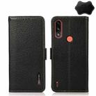 For Motorola Moto E7 Power KHAZNEH Side-Magnetic Litchi Genuine Leather RFID Case(Black) - 1