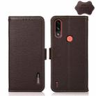 For Motorola Moto E7 Power KHAZNEH Side-Magnetic Litchi Genuine Leather RFID Case(Brown) - 1